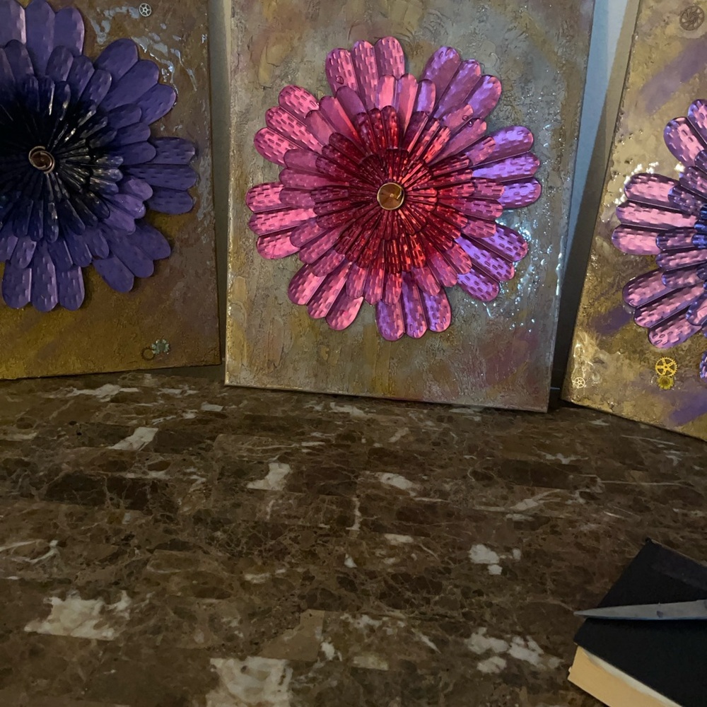 Vibrant Floral Mixed Media Art - Purple and Pink Hand Made